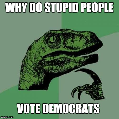Philosoraptor Meme | WHY DO STUPID PEOPLE; VOTE DEMOCRATS | image tagged in memes,philosoraptor | made w/ Imgflip meme maker