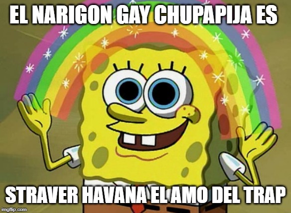 Imagination Spongebob Meme | EL NARIGON GAY CHUPAPIJA ES; STRAVER HAVANA EL AMO DEL TRAP | image tagged in memes,imagination spongebob | made w/ Imgflip meme maker