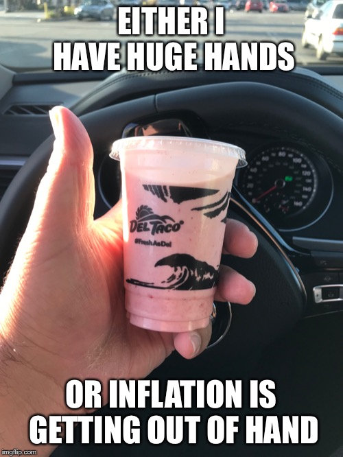 Inflation is getting out of hand | EITHER I HAVE HUGE HANDS; OR INFLATION IS GETTING OUT OF HAND | image tagged in things are not what they seem | made w/ Imgflip meme maker
