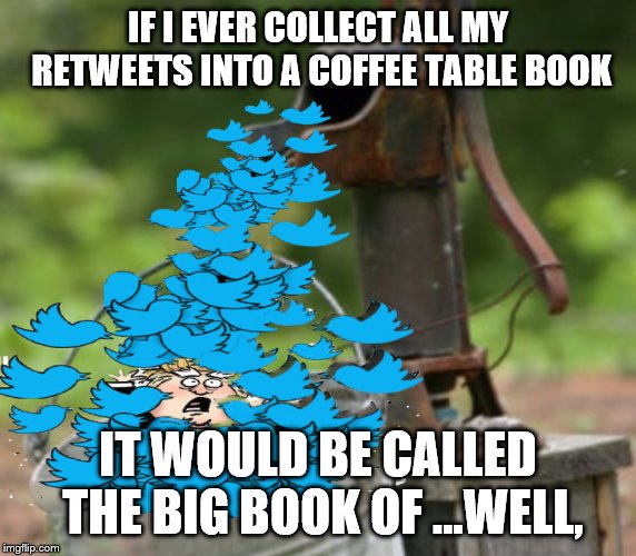 big book of wells | IF I EVER COLLECT ALL MY RETWEETS INTO A COFFEE TABLE BOOK; IT WOULD BE CALLED THE BIG BOOK OF ...WELL, | image tagged in trump,twitter,wells | made w/ Imgflip meme maker