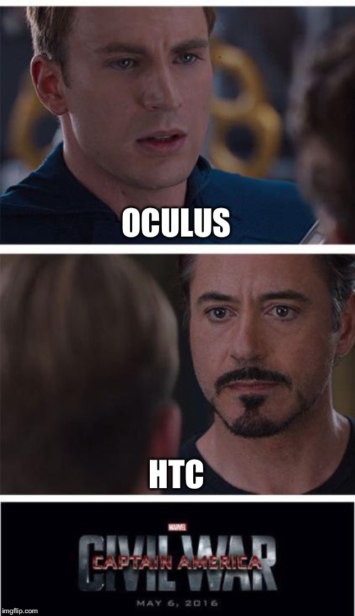 Marvel Civil War 1 Meme | OCULUS; HTC | image tagged in memes,marvel civil war 1 | made w/ Imgflip meme maker