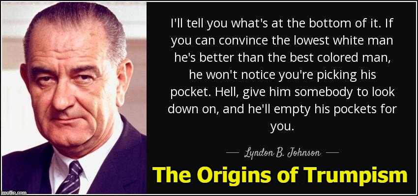 LBJ understood Trump long before there was Trumpism. Immigration, healthcare, gun control, education... | The Origins of Trumpism | image tagged in trump,lbj,racism,immigration,healthcare,gun control | made w/ Imgflip meme maker