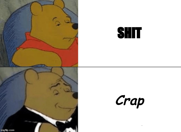 Ah defecation, here we go again... | SHIT; Crap | image tagged in memes,tuxedo winnie the pooh,cj | made w/ Imgflip meme maker