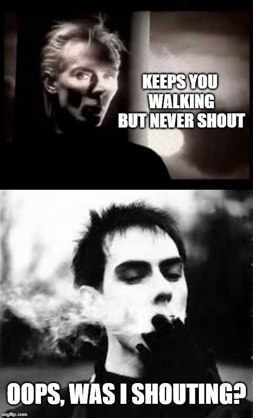 Cuts you up and spits you out... | KEEPS YOU WALKING BUT NEVER SHOUT; OOPS, WAS I SHOUTING? | image tagged in memes,peter murphy,cuts you up,shouting | made w/ Imgflip meme maker