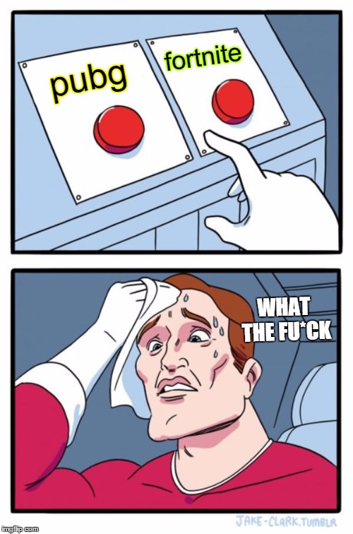 Two Buttons Meme | fortnite; pubg; WHAT THE FU*CK | image tagged in memes,two buttons | made w/ Imgflip meme maker