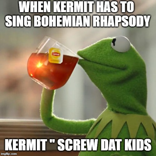 But That's None Of My Business | WHEN KERMIT HAS TO SING BOHEMIAN RHAPSODY; KERMIT " SCREW DAT KIDS | image tagged in memes,but thats none of my business,kermit the frog | made w/ Imgflip meme maker