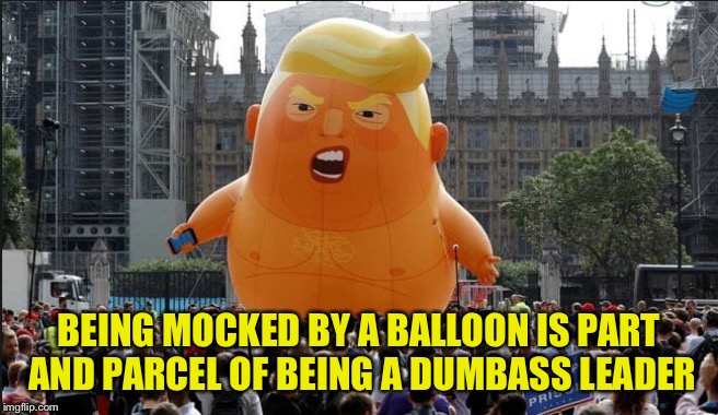 Trump Balloon | BEING MOCKED BY A BALLOON IS PART AND PARCEL OF BEING A DUMBASS LEADER | image tagged in trump balloon | made w/ Imgflip meme maker