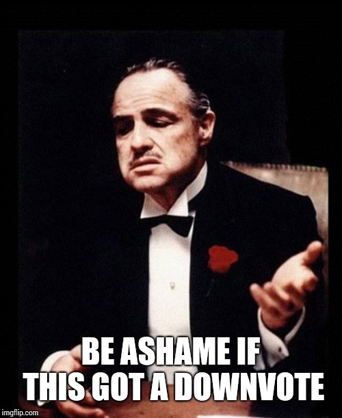mafia don corleone | BE SHAME IF THIS GOT A DOWNVOTE | image tagged in mafia don corleone | made w/ Imgflip meme maker