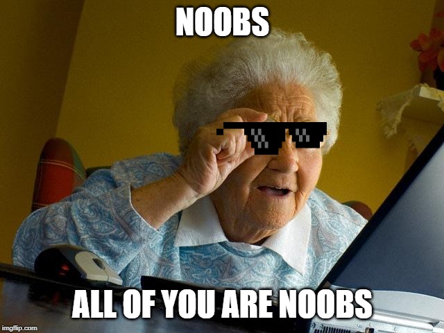 Grandma Finds The Internet Meme | NOOBS; ALL OF YOU ARE NOOBS | image tagged in memes,grandma finds the internet | made w/ Imgflip meme maker