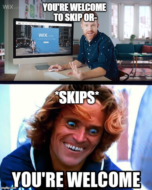 Wix | YOU'RE WELCOME TO SKIP OR-; *SKIPS* | image tagged in funny | made w/ Imgflip meme maker