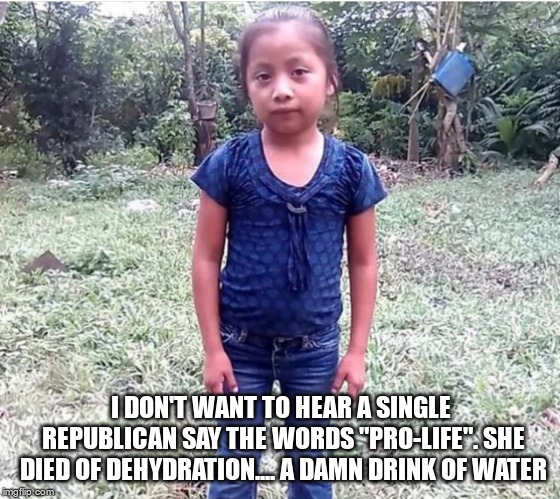 Pro-Life | I DON'T WANT TO HEAR A SINGLE REPUBLICAN SAY THE WORDS "PRO-LIFE". SHE DIED OF DEHYDRATION.... A DAMN DRINK OF WATER | image tagged in trump,gop,fear,hate | made w/ Imgflip meme maker