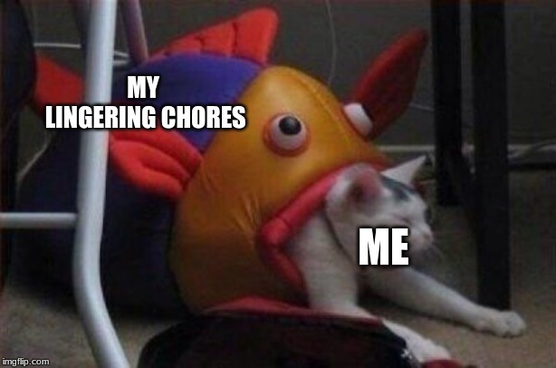 regret | MY LINGERING CHORES; ME | image tagged in regret | made w/ Imgflip meme maker