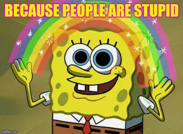 Imagination Spongebob Meme | BECAUSE PEOPLE ARE STUPID | image tagged in memes,imagination spongebob | made w/ Imgflip meme maker