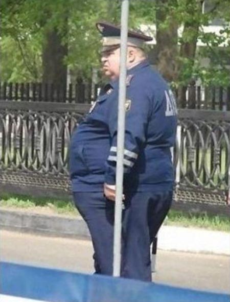 Fat cop behind pole Blank Meme Template