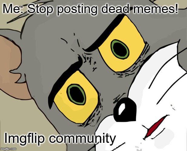 Unsettled Tom | Me: Stop posting dead memes! Imgflip community | image tagged in memes,unsettled tom | made w/ Imgflip meme maker