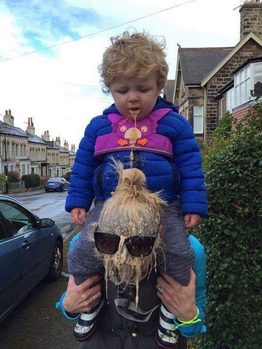 Kid barfing on mom's head Blank Meme Template