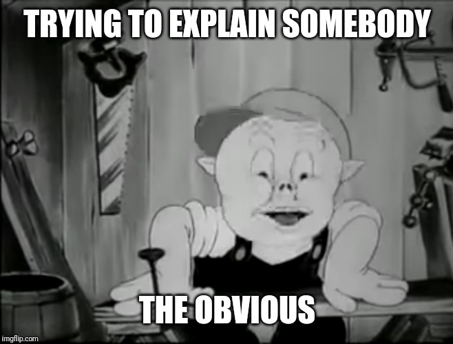 Porky Pig Pissed |  TRYING TO EXPLAIN SOMEBODY; THE OBVIOUS | image tagged in porky pig,pissed,obvious | made w/ Imgflip meme maker