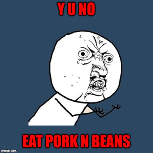 Y U No Meme | Y U NO EAT PORK N BEANS | image tagged in memes,y u no | made w/ Imgflip meme maker