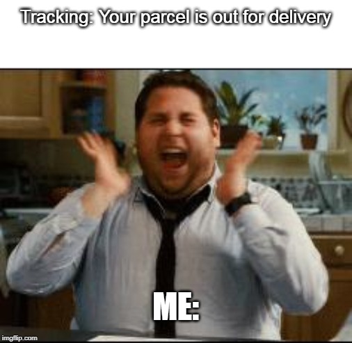 Christmas for adults | Tracking: Your parcel is out for delivery; ME: | image tagged in excited | made w/ Imgflip meme maker