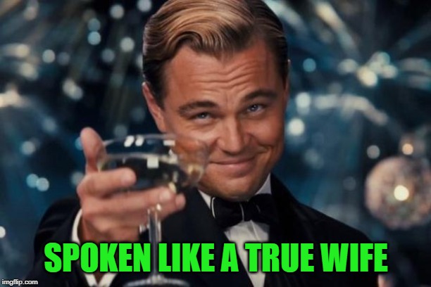 Leonardo Dicaprio Cheers Meme | SPOKEN LIKE A TRUE WIFE | image tagged in memes,leonardo dicaprio cheers | made w/ Imgflip meme maker