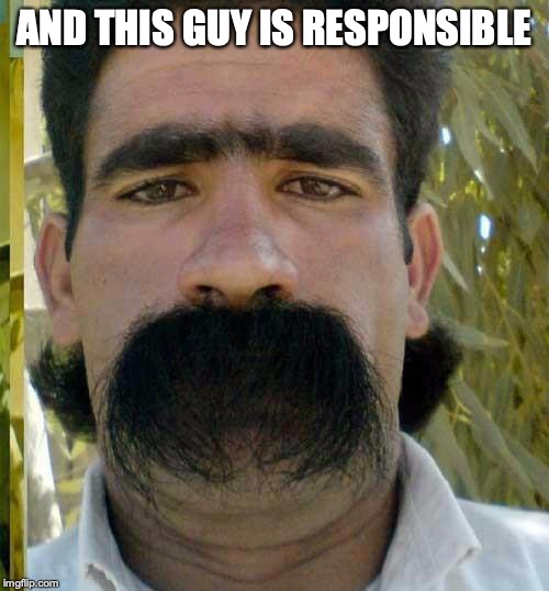 Moustache | AND THIS GUY IS RESPONSIBLE | image tagged in moustache | made w/ Imgflip meme maker