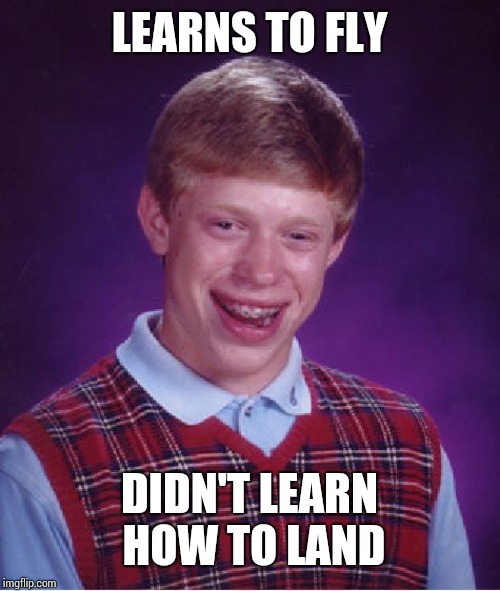 Bad Luck Brian Meme | LEARNS TO FLY DIDN'T LEARN HOW TO LAND | image tagged in memes,bad luck brian | made w/ Imgflip meme maker