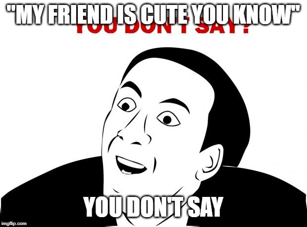 You Don't Say | "MY FRIEND IS CUTE YOU KNOW"; YOU DON'T SAY | image tagged in memes,you don't say | made w/ Imgflip meme maker