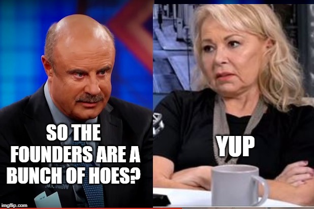 roseanne founders bunch of hoes | YUP; SO THE FOUNDERS ARE A BUNCH OF HOES? | image tagged in roseanne barr,bunch of hoes | made w/ Imgflip meme maker