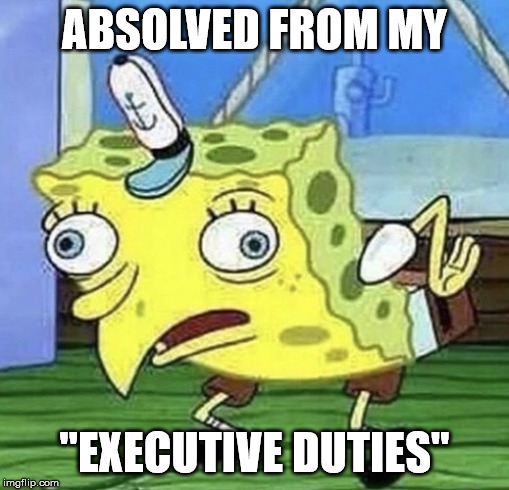 Spongebob chicken  | ABSOLVED FROM MY; "EXECUTIVE DUTIES" | image tagged in spongebob chicken | made w/ Imgflip meme maker