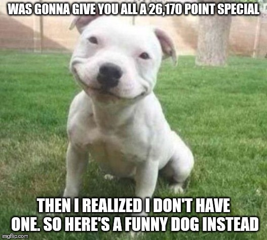 TYSM for 26,170 points! | WAS GONNA GIVE YOU ALL A 26,170 POINT SPECIAL; THEN I REALIZED I DON'T HAVE ONE. SO HERE'S A FUNNY DOG INSTEAD | image tagged in thanks,memes,funny,funny dog,points,meme special | made w/ Imgflip meme maker