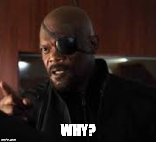 Angry Nick Fury | WHY? | image tagged in angry nick fury | made w/ Imgflip meme maker