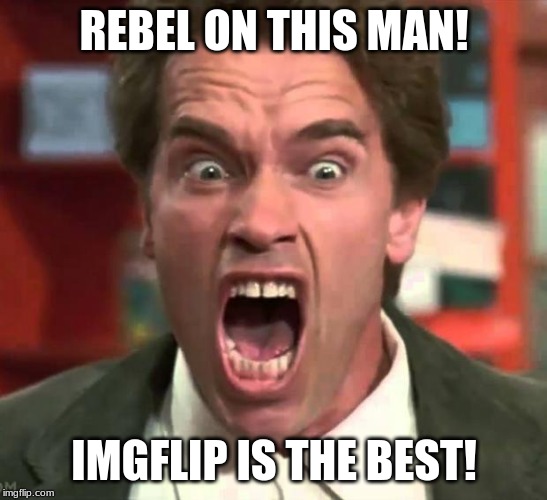 Arnold yelling | REBEL ON THIS MAN! IMGFLIP IS THE BEST! | image tagged in arnold yelling | made w/ Imgflip meme maker
