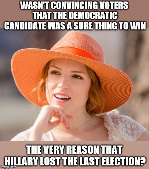 Condescending Kendrick | WASN'T CONVINCING VOTERS THAT THE DEMOCRATIC CANDIDATE WAS A SURE THING TO WIN THE VERY REASON THAT HILLARY LOST THE LAST ELECTION? | image tagged in condescending kendrick | made w/ Imgflip meme maker