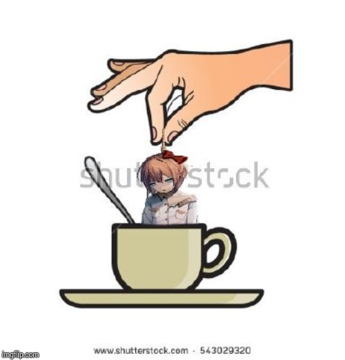 Waiter... There's a Hanging Sayori in my tea! | image tagged in tea,ddlc,sayori | made w/ Imgflip meme maker