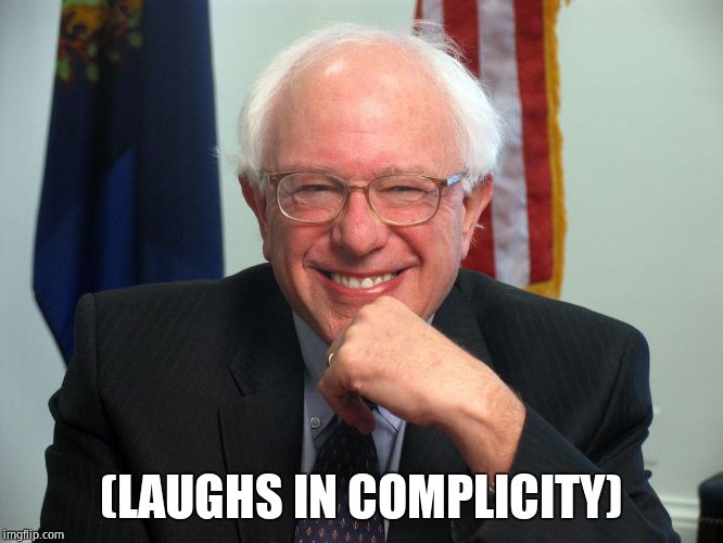 Vote Bernie Sanders | (LAUGHS IN COMPLICITY) | image tagged in vote bernie sanders | made w/ Imgflip meme maker