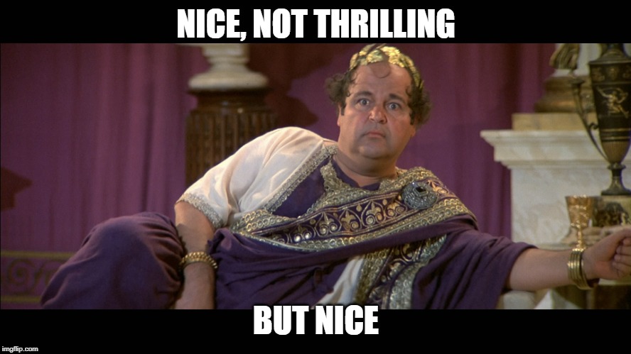 Dom DeLuise Caesar | NICE, NOT THRILLING; BUT NICE | image tagged in dom deluise caesar | made w/ Imgflip meme maker