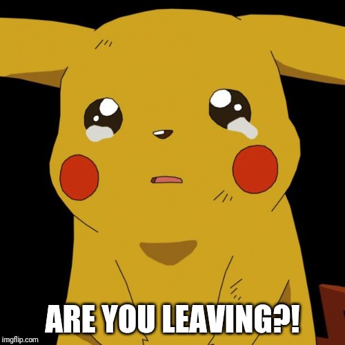 Pikachu crying | ARE YOU LEAVING?! | image tagged in pikachu crying | made w/ Imgflip meme maker