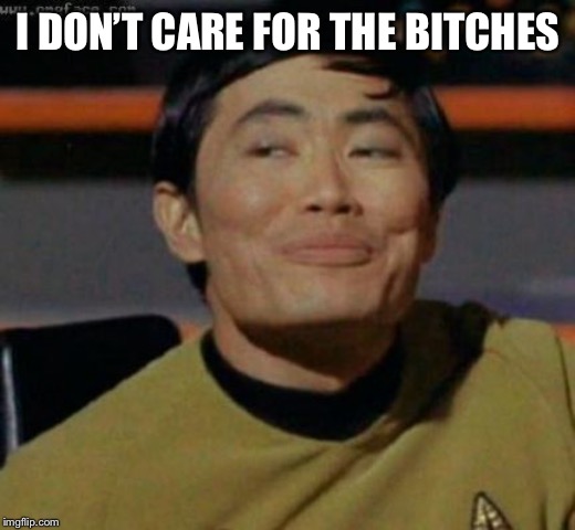 sulu | I DON’T CARE FOR THE B**CHES | image tagged in sulu | made w/ Imgflip meme maker