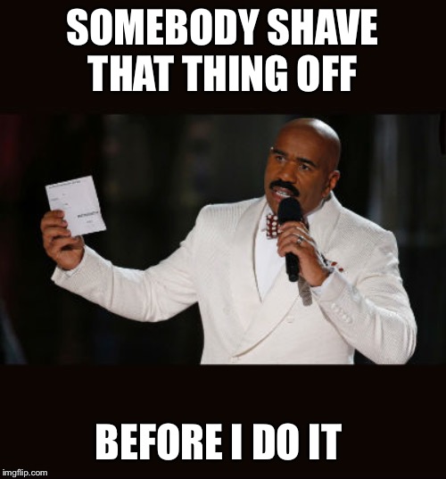 Wrong Answer Steve Harvey | SOMEBODY SHAVE THAT THING OFF BEFORE I DO IT | image tagged in wrong answer steve harvey | made w/ Imgflip meme maker