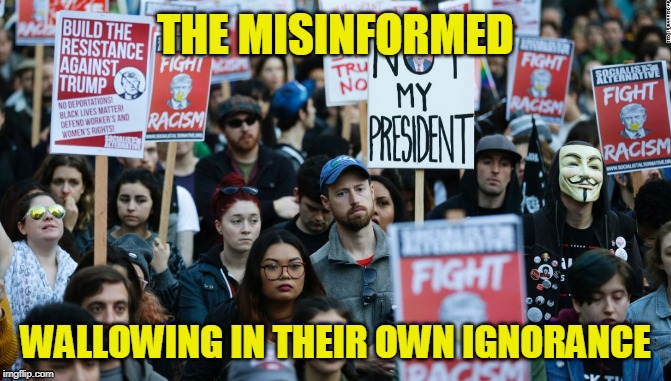 The misinformed, wallowing in their own ignorance | THE MISINFORMED; WALLOWING IN THEIR OWN IGNORANCE | image tagged in retarded liberal protesters | made w/ Imgflip meme maker