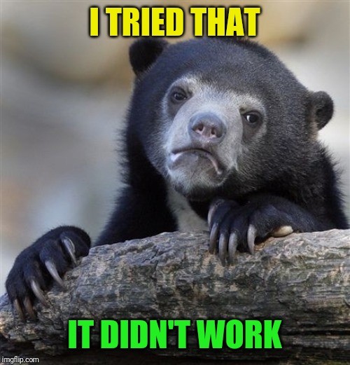 Confession Bear Meme | I TRIED THAT IT DIDN'T WORK | image tagged in memes,confession bear | made w/ Imgflip meme maker
