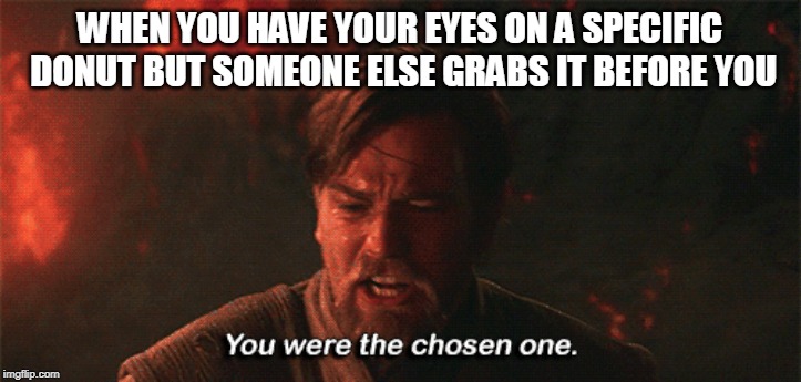 you were the chosen one | WHEN YOU HAVE YOUR EYES ON A SPECIFIC DONUT BUT SOMEONE ELSE GRABS IT BEFORE YOU | image tagged in you were the chosen one | made w/ Imgflip meme maker