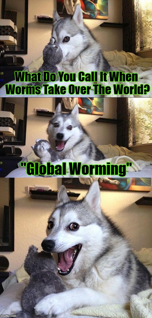 You Worm Never Believe It | What Do You Call It When Worms Take Over The World? "Global Worming" | image tagged in memes,bad pun dog | made w/ Imgflip meme maker