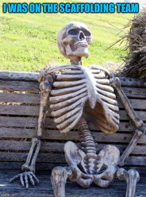 Waiting Skeleton Meme | I WAS ON THE SCAFFOLDING TEAM | image tagged in memes,waiting skeleton | made w/ Imgflip meme maker