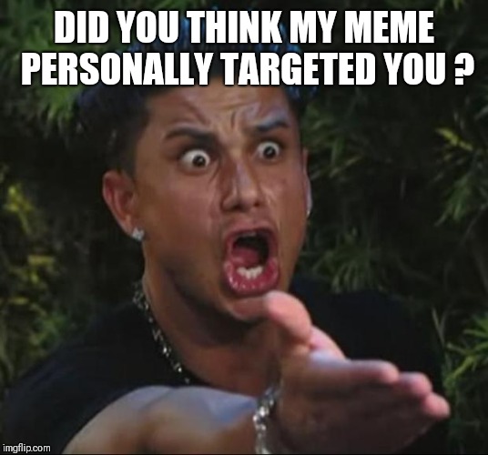 DJ Pauly D Meme | DID YOU THINK MY MEME PERSONALLY TARGETED YOU ? | image tagged in memes,dj pauly d | made w/ Imgflip meme maker