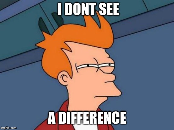 I DONT SEE A DIFFERENCE | image tagged in memes,futurama fry | made w/ Imgflip meme maker