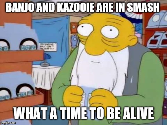 The internet is broken | BANJO AND KAZOOIE ARE IN SMASH; WHAT A TIME TO BE ALIVE | image tagged in what a time to be alive,memes,banjo,nintendo,super smash bros | made w/ Imgflip meme maker