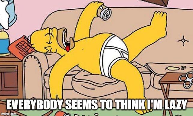 Homer-lazy | EVERYBODY SEEMS TO THINK I'M LAZY | image tagged in homer-lazy | made w/ Imgflip meme maker