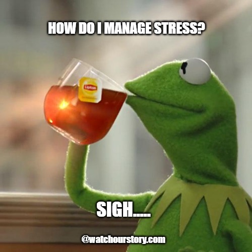 But That's None Of My Business Meme | HOW DO I MANAGE STRESS? SIGH..... @watchourstory.com | image tagged in memes,but thats none of my business,kermit the frog | made w/ Imgflip meme maker