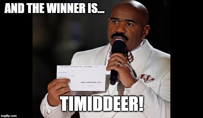 and the winner is...steve harvey | AND THE WINNER IS... TIMIDDEER! | image tagged in and the winner issteve harvey | made w/ Imgflip meme maker